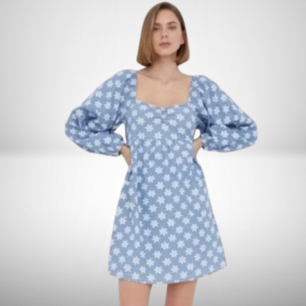 NEW BILLABONG x Wrangler "Just A Dream" Baby Doll Denim Dress Blue, Size XS